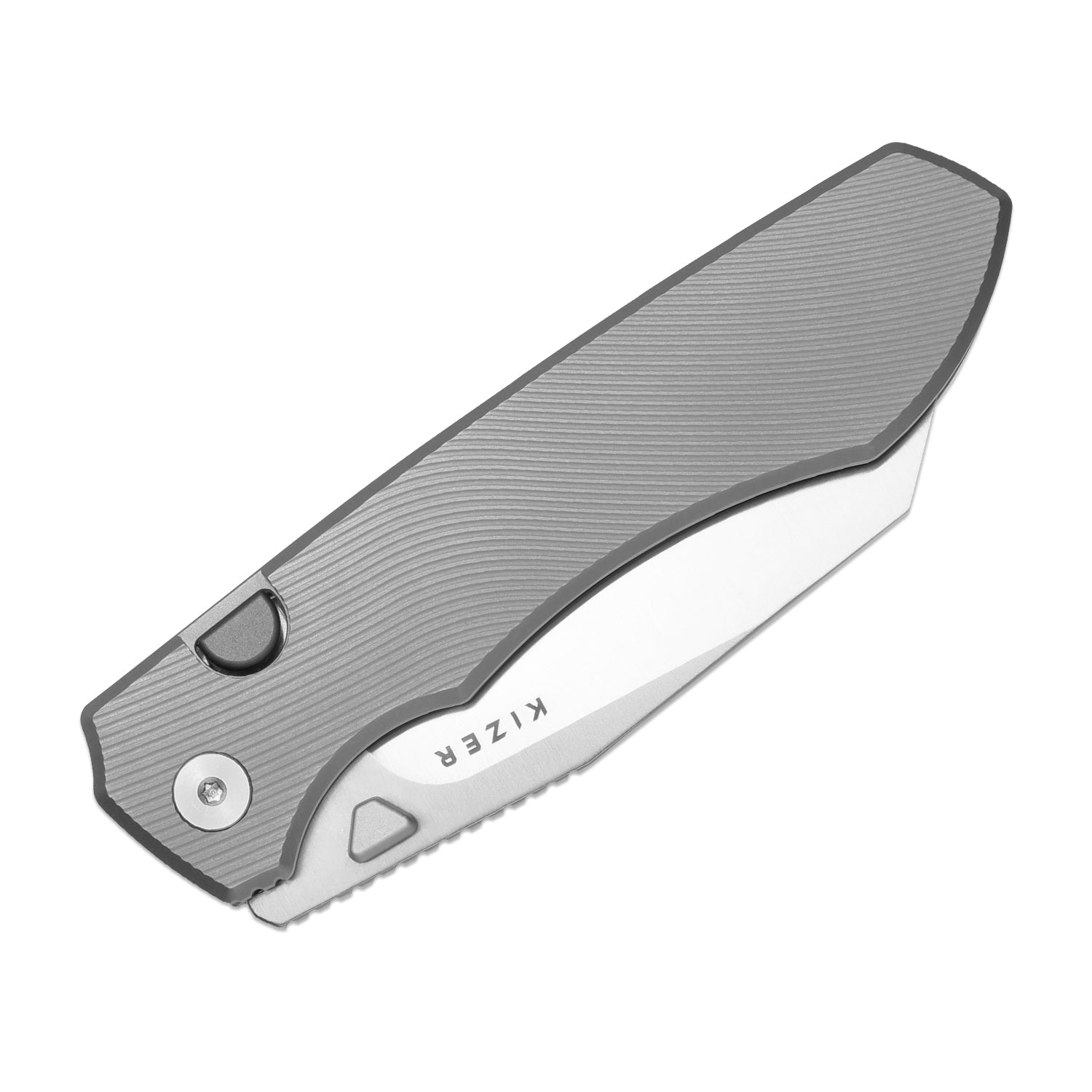 Exclusive Kizer Wharning Folding Knife Textured Titanium Handle Satin Elmax Sheepsfoot Ki3738E1