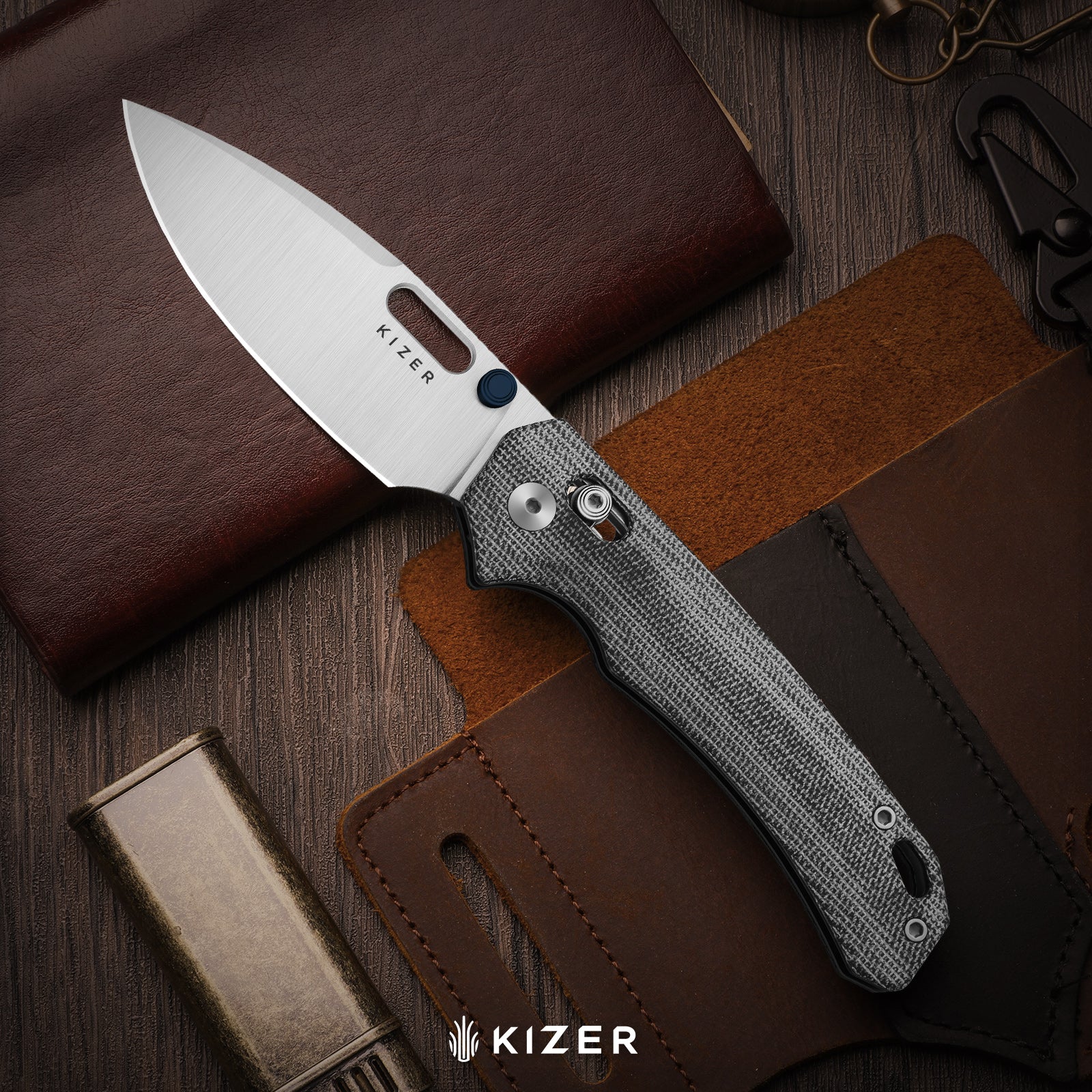 Outposter | Kizer Button Liner Lock™ | Norplex UltreX™ Micarta  | Nitro-V + Satin | KizerV™ 3802BDA1