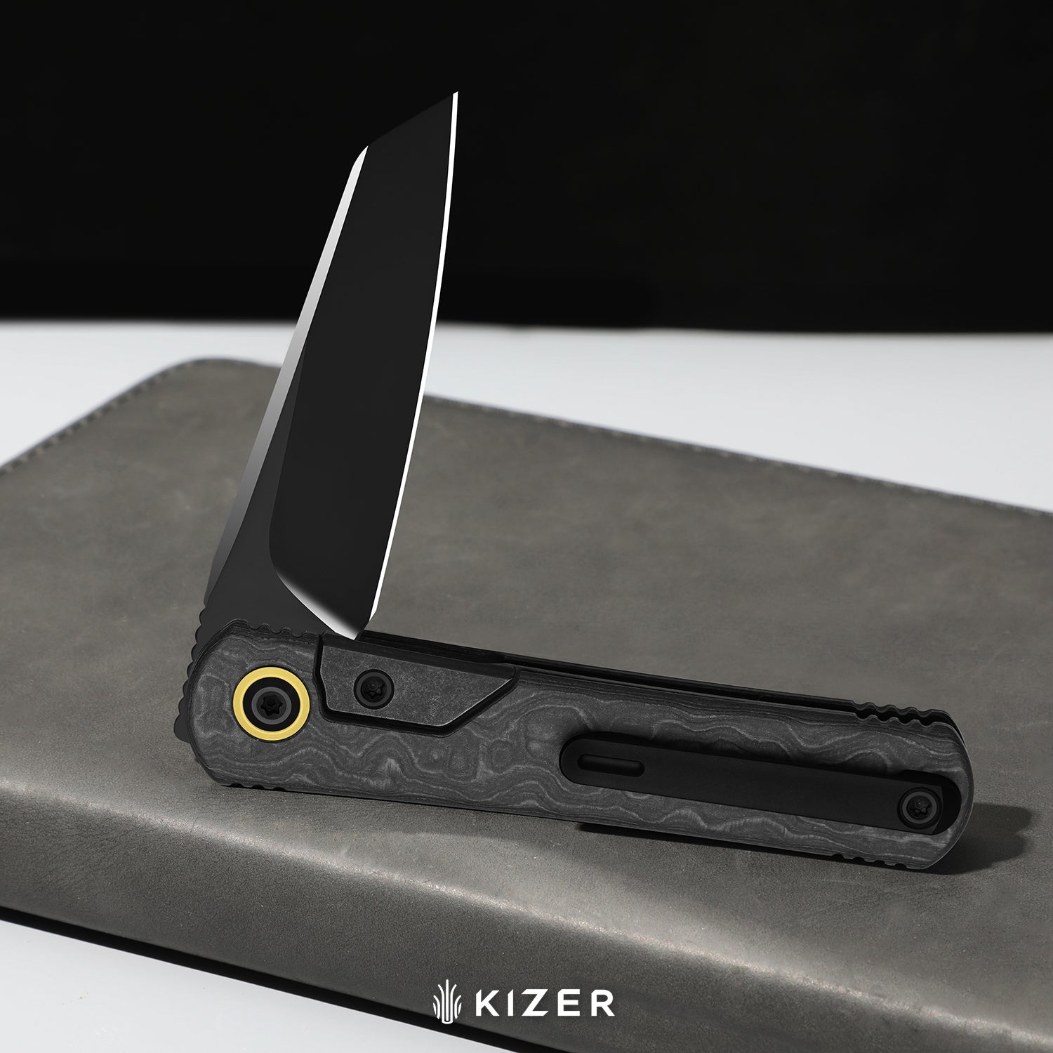 Feist 3 | CPM S90V + Polished DLC Ultra | Titanium (Matte DLC Ultra) & KizerNova™ Quartz | Reverse Tanto | KizerX™ 3499.3A4