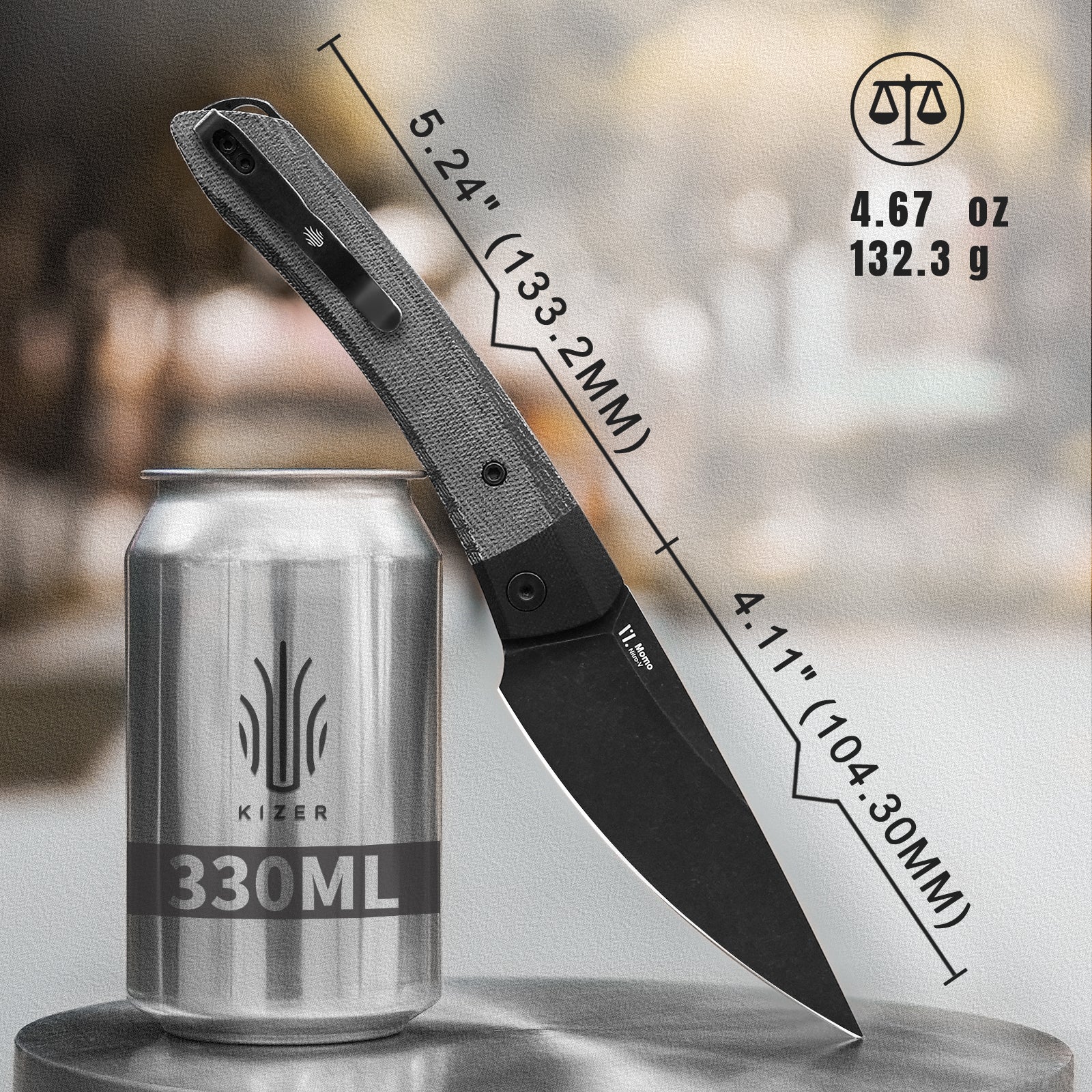 Momo | Nitro-V | Black G10+Micarta | KizerV™ 4663A1