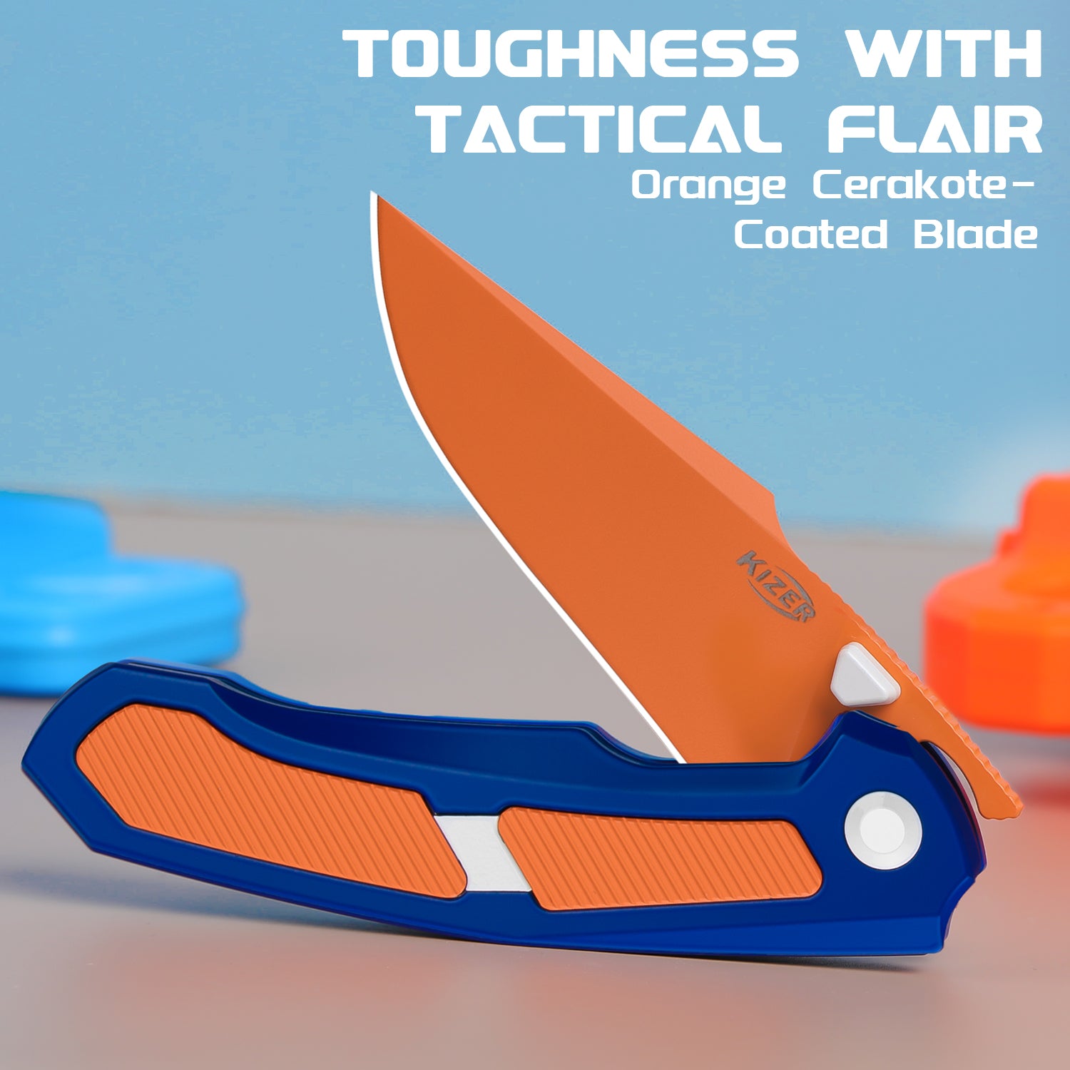 Feweed | S35VN | Blue & Orange Handle | KizerB™ 3694A8