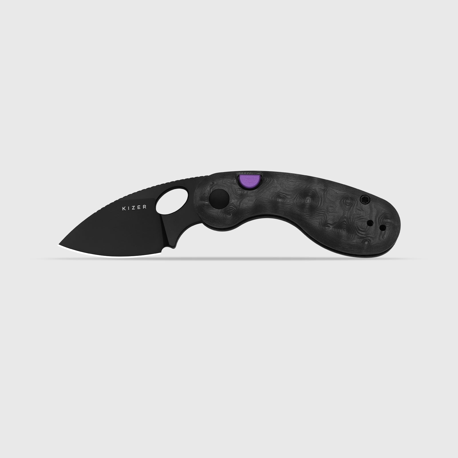 Microbe | 5Th Pocket Knife | Kizer Button Liner Lock™ | Fat Carbon Black Dune Handle | KizerB™ 2742A3