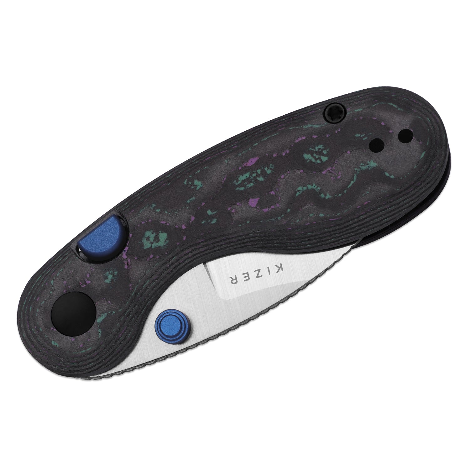 Microbe™ | 5Th Pocket Knife | Kizer Button Liner Lock™ | Camo Carbon Jazzy Handle | KizerB™ 2742A4