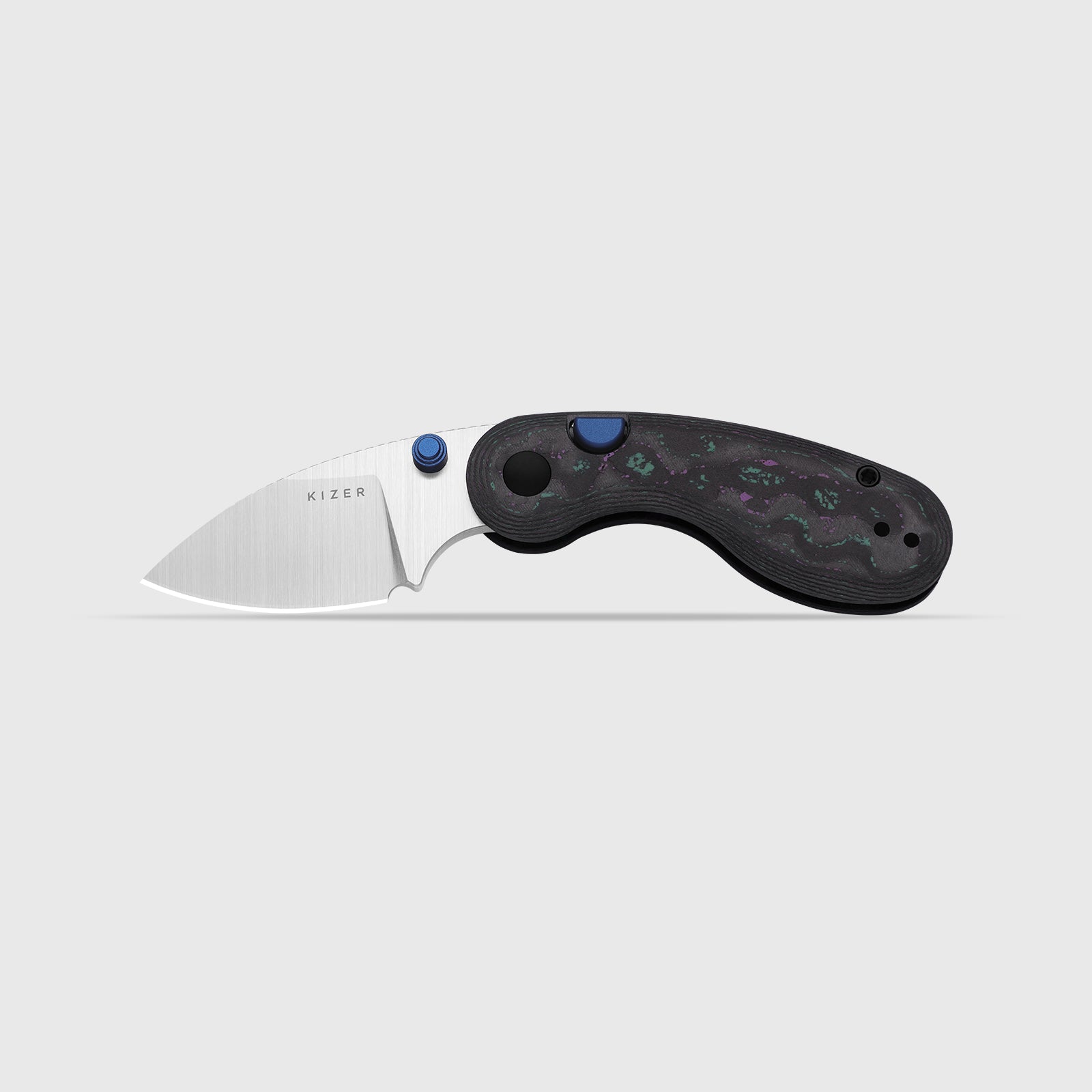 Microbe™ | 5Th Pocket Knife | Kizer Button Liner Lock™ | Camo Carbon Jazzy Handle | KizerB™ 2742A4