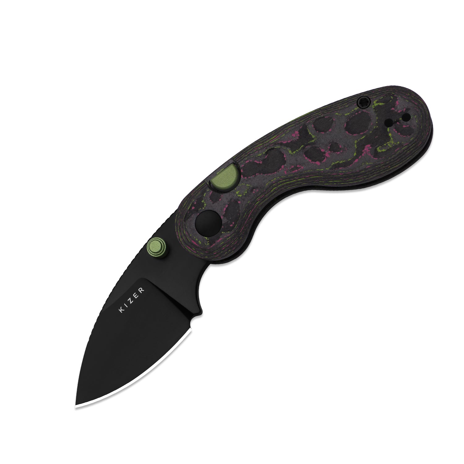 Microbe™ | 5Th Pocket Knife | Kizer Button Liner Lock™ | Camo Carbon Watermelon Sugar Handle | KizerB™ 2742A5