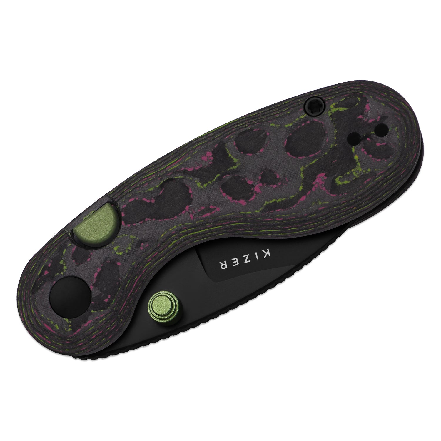 Microbe™ | 5Th Pocket Knife | Kizer Button Liner Lock™ | Camo Carbon Watermelon Sugar Handle | KizerB™ 2742A5