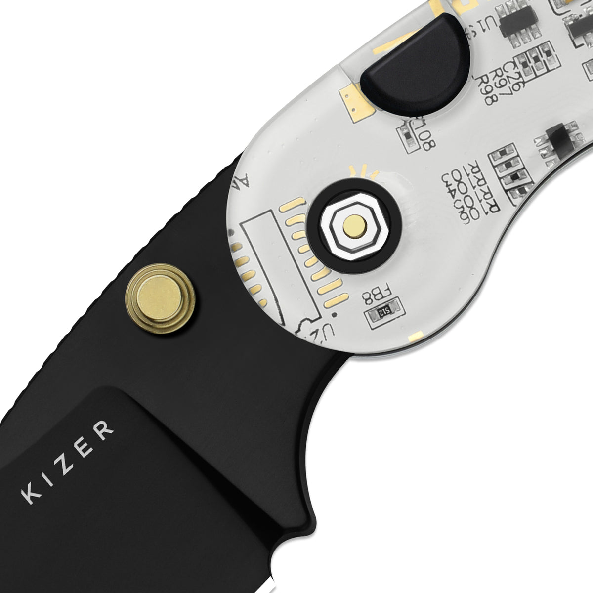 Microbe™ PCB | Kizer Button Liner Lock™ | CPM Rex45 | Resin & PCB | Black PVD Coating | KizerB™ 2742BDA1