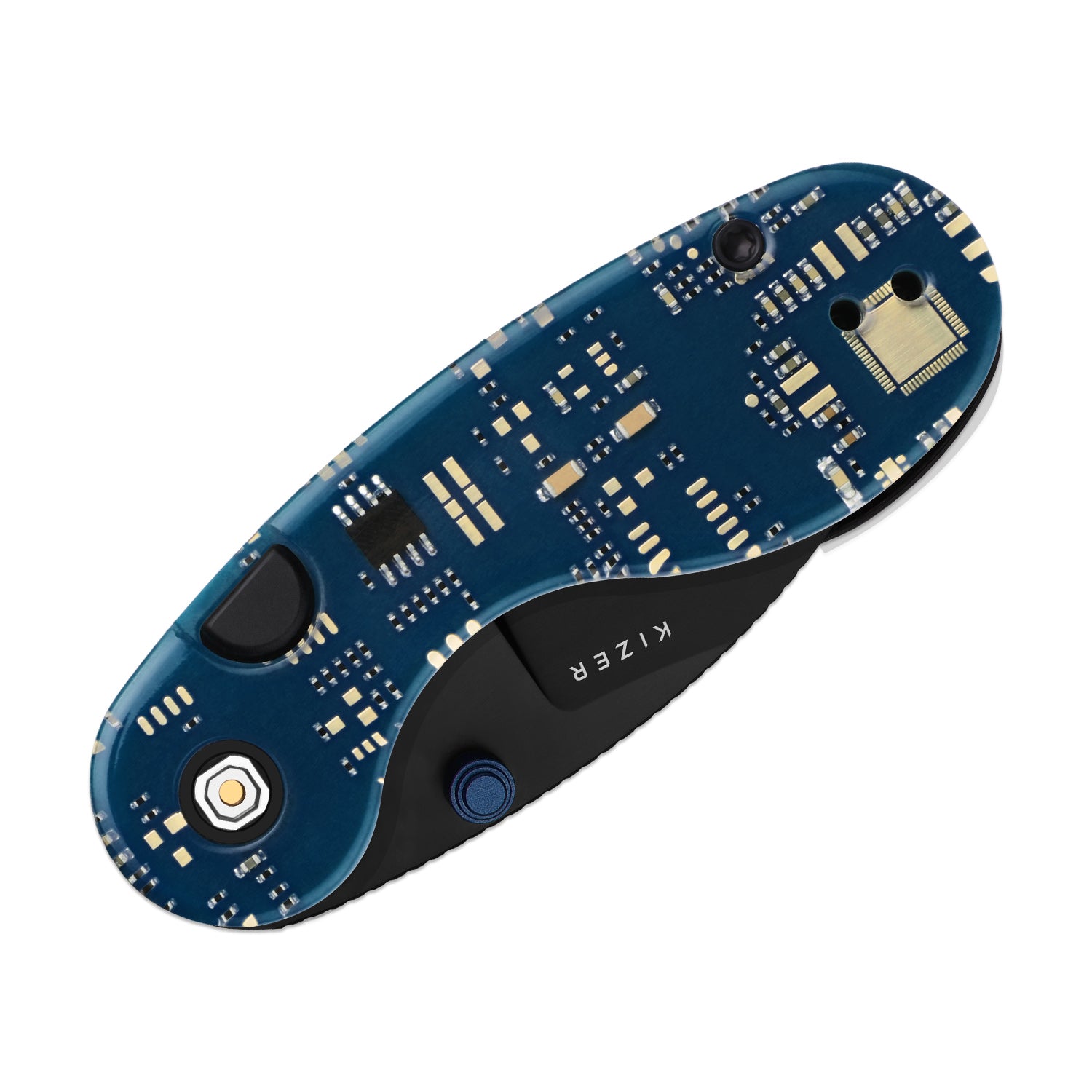 Microbe™ PCB | Kizer Button Liner Lock™ | CPM Rex45 | Resin & PCB | Black PVD Coating | KizerB™ 2742BDA2