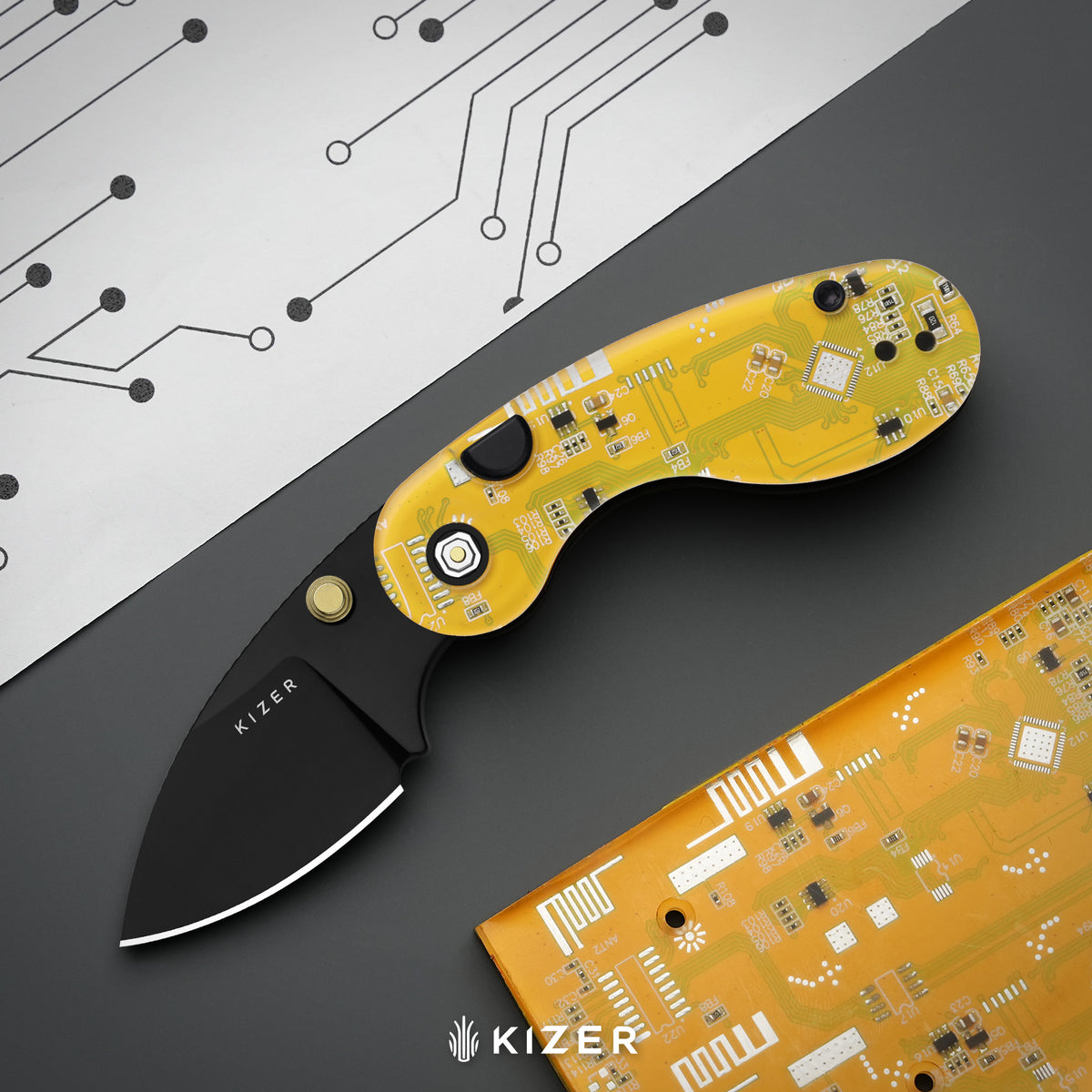 Begleiter PCB | Kizer Button Liner Lock™ | BD1N | Resin & PCB | Black PVD Coating | KizerV™ 3458.2BDA5