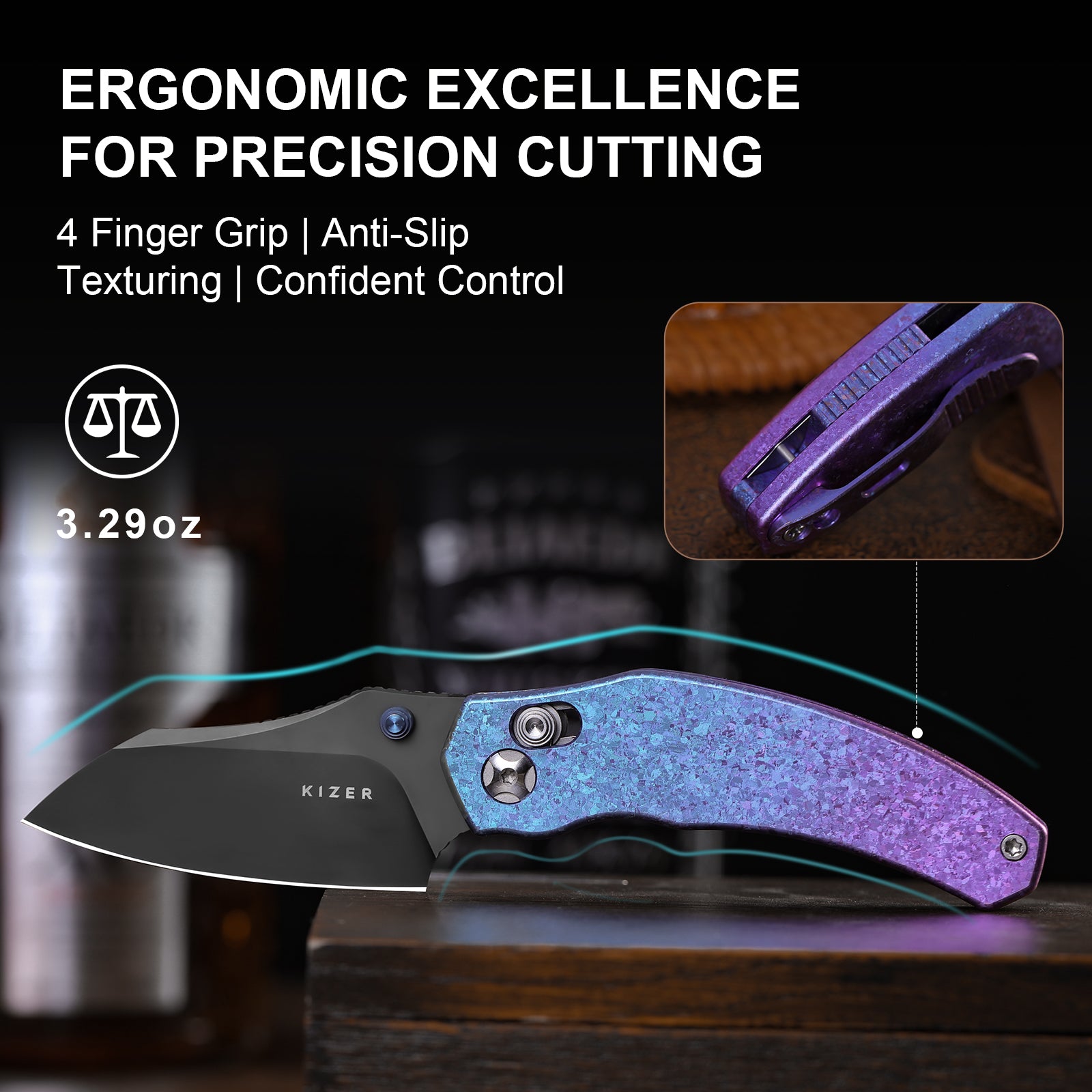 Mini Bulldog | S45VN | Titanium & Crystallized Titanium | KizerB™ 3672SA1