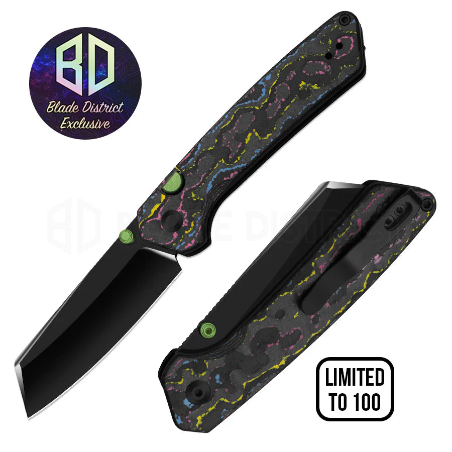 Kizer Madrac Button Liner Lock Ultimate Warrior Camo Carbon Mirror DLC S45VN BLADE DISTRICT EXCLUSIVE