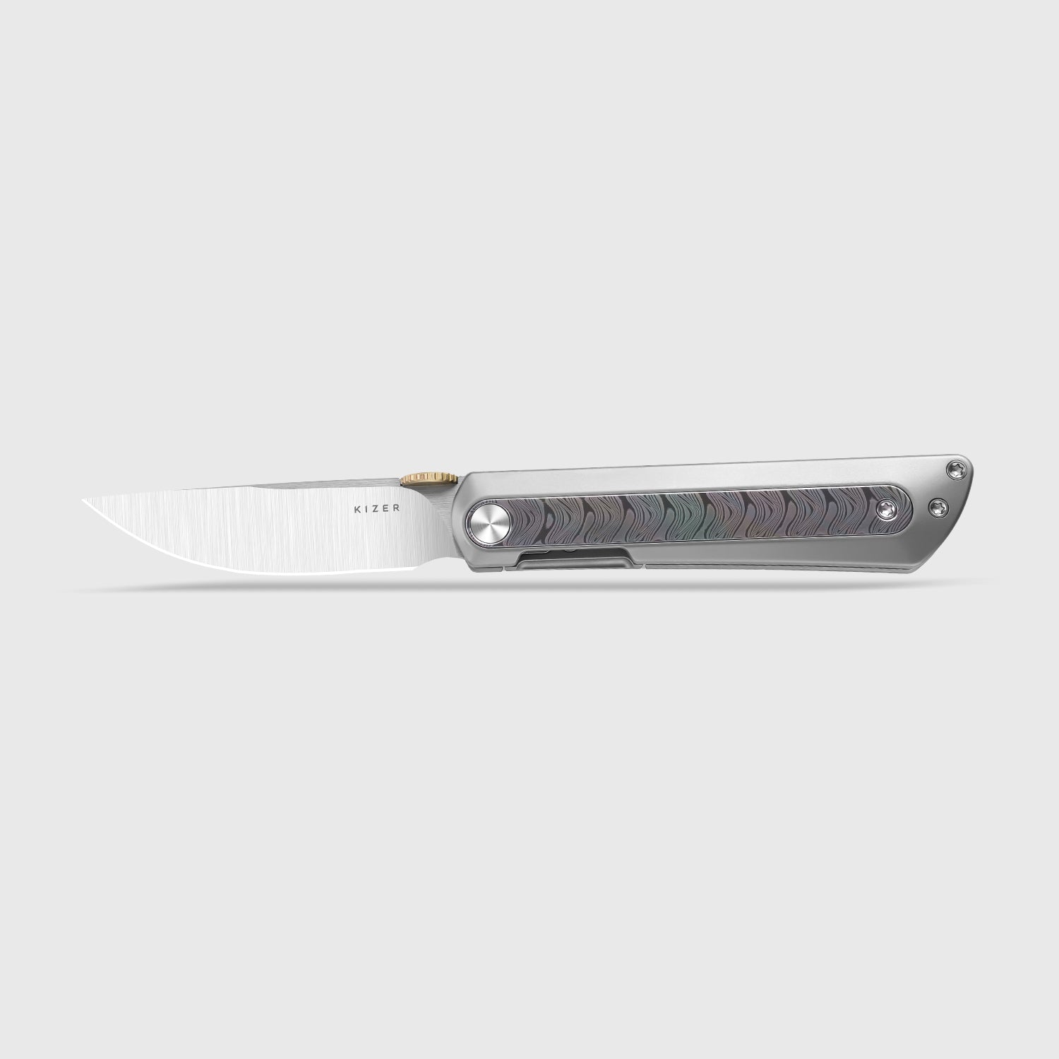 Quoll | S45VN | Titanium & Rainbow Damascus | Satin Brushed | KizerB™ 3733A1
