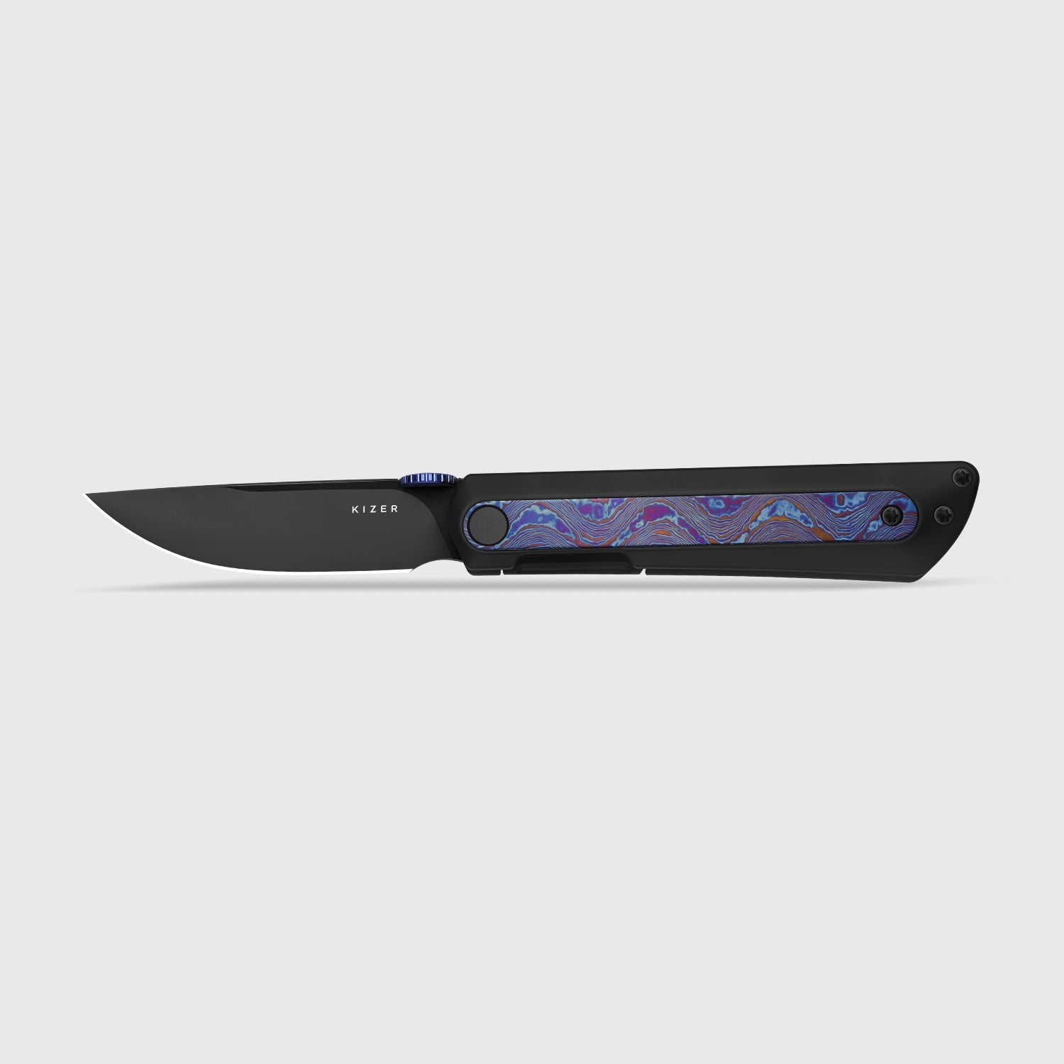 Quoll | S45VN | Titanium & Titanium Damascus | Brushed | Matte DLC.Ultra | KizerB™ 3733A3