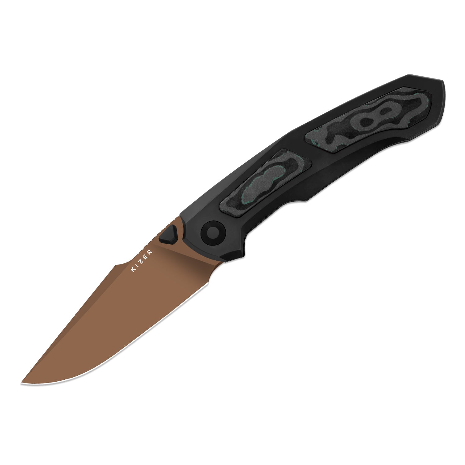 Feweed XL | S90V | Harpoon Blade | Titanium & Camo Carbon Shipwreck｜KizerB™ 4694A3