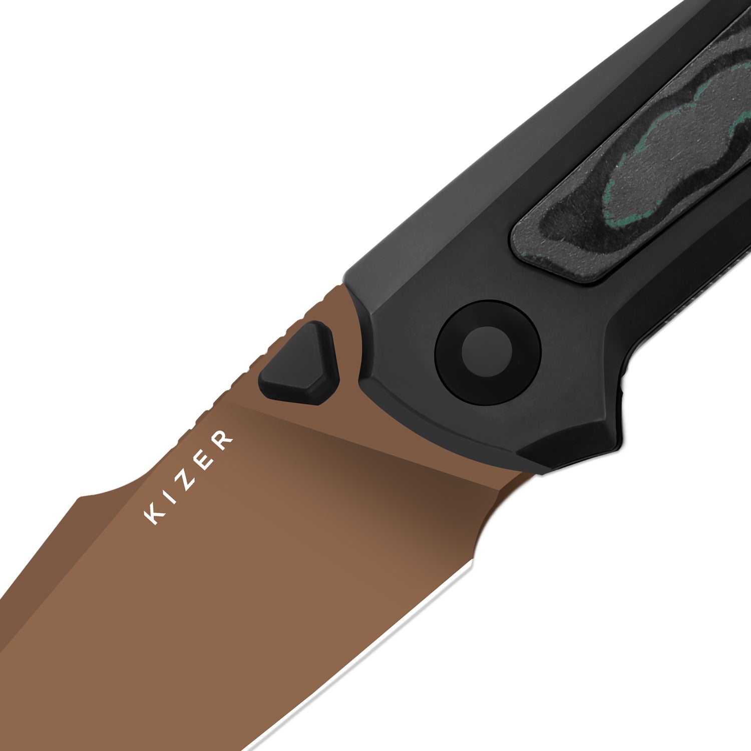 Feweed XL | S90V | Harpoon Blade | Titanium & Camo Carbon Shipwreck｜KizerB™ 4694A3