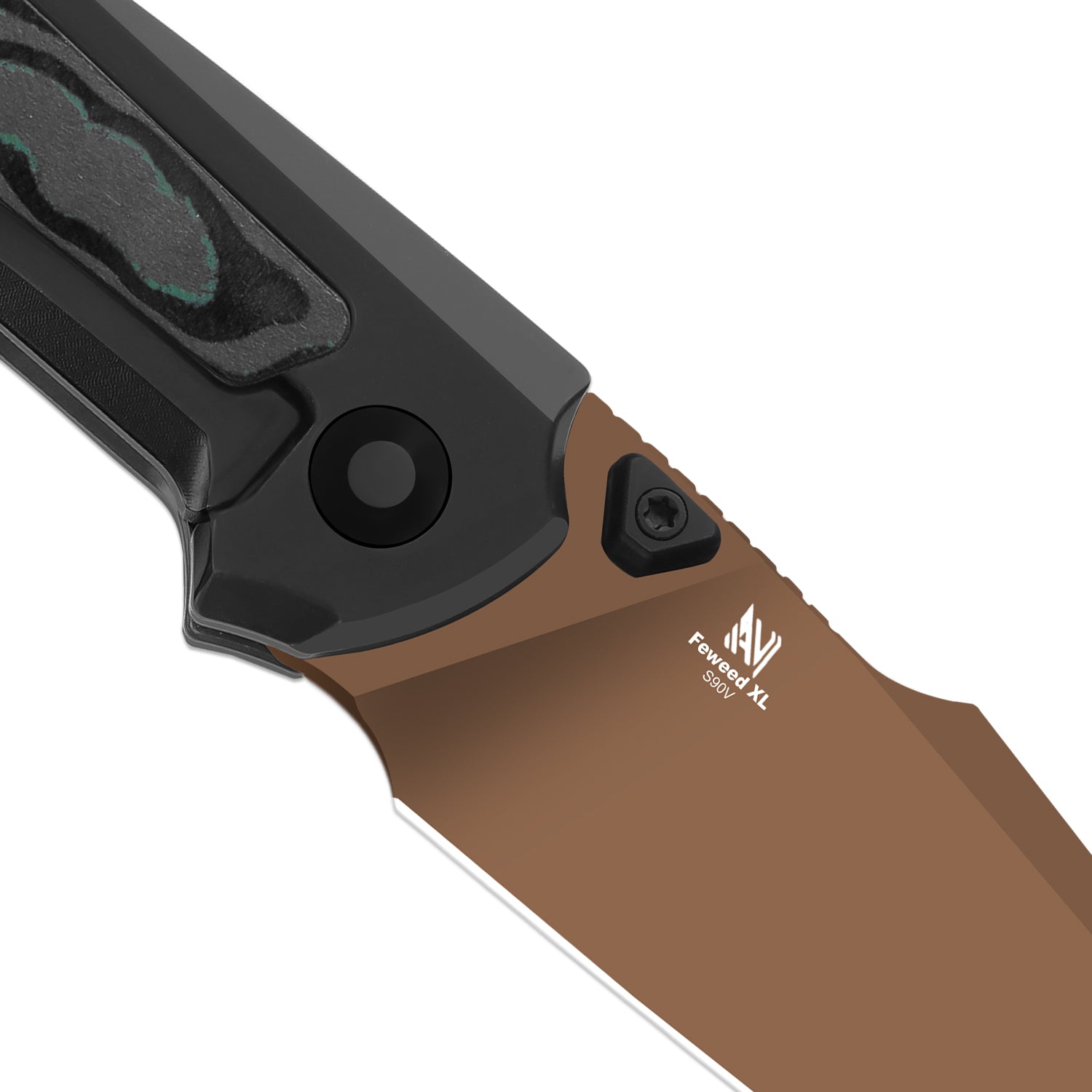Feweed XL | S90V | Harpoon Blade | Titanium & Camo Carbon Shipwreck｜KizerB™ 4694A3