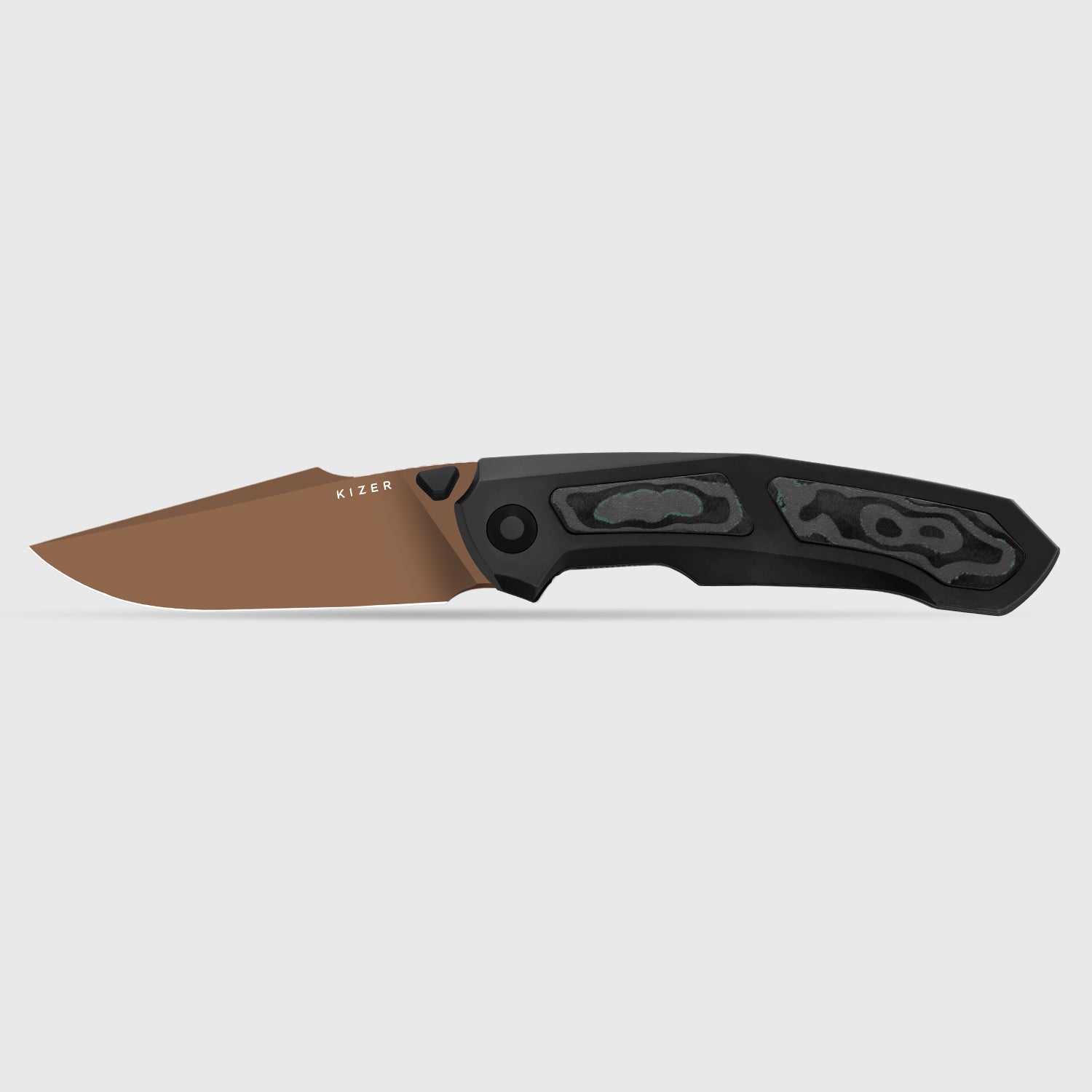 Feweed XL | S90V | Harpoon Blade | Titanium & Camo Carbon Shipwreck｜KizerB™ 4694A3