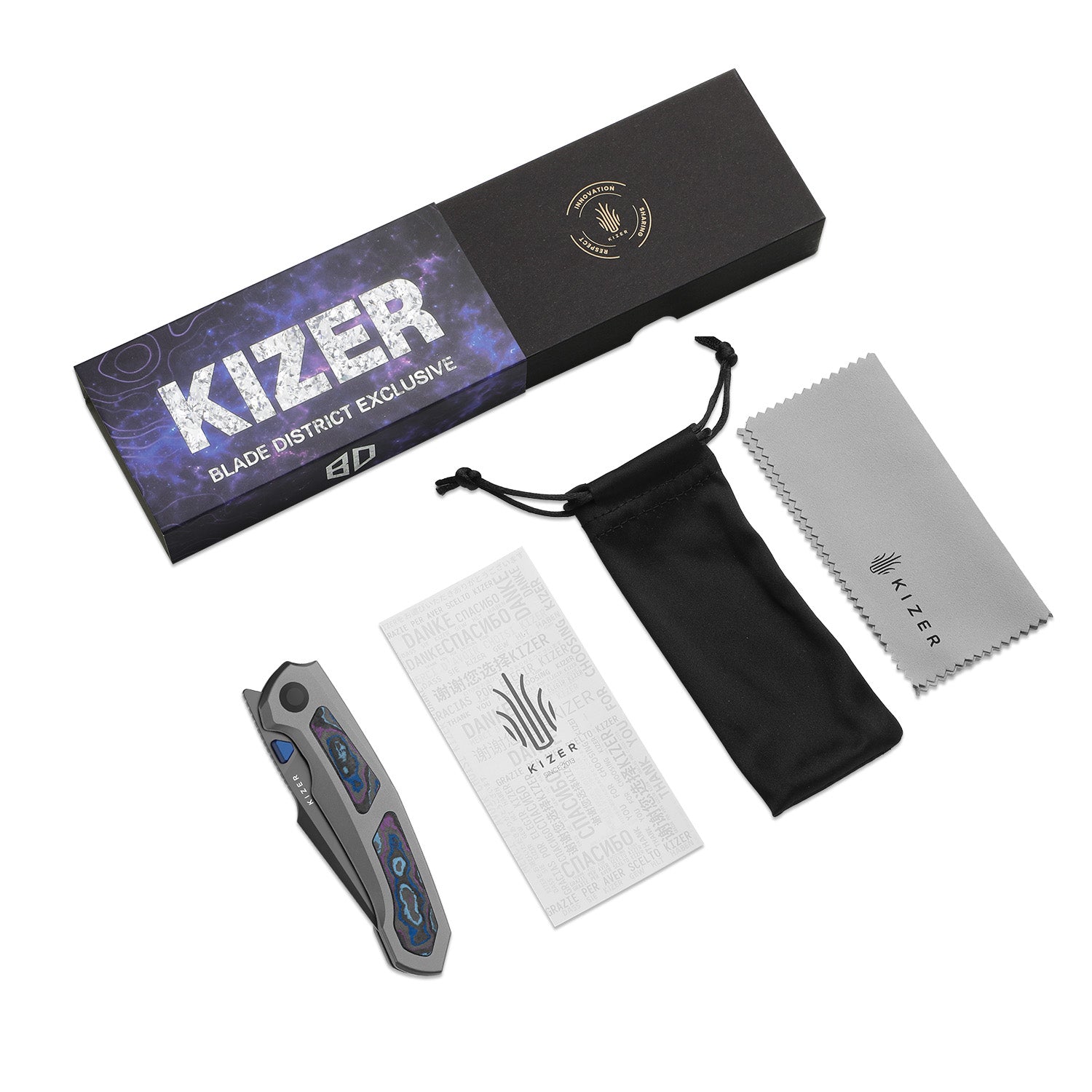 Kizer Feweed XL Knife Damtanium Camo Carbon S90V BLADE DISTRICT EXCLUSIVE