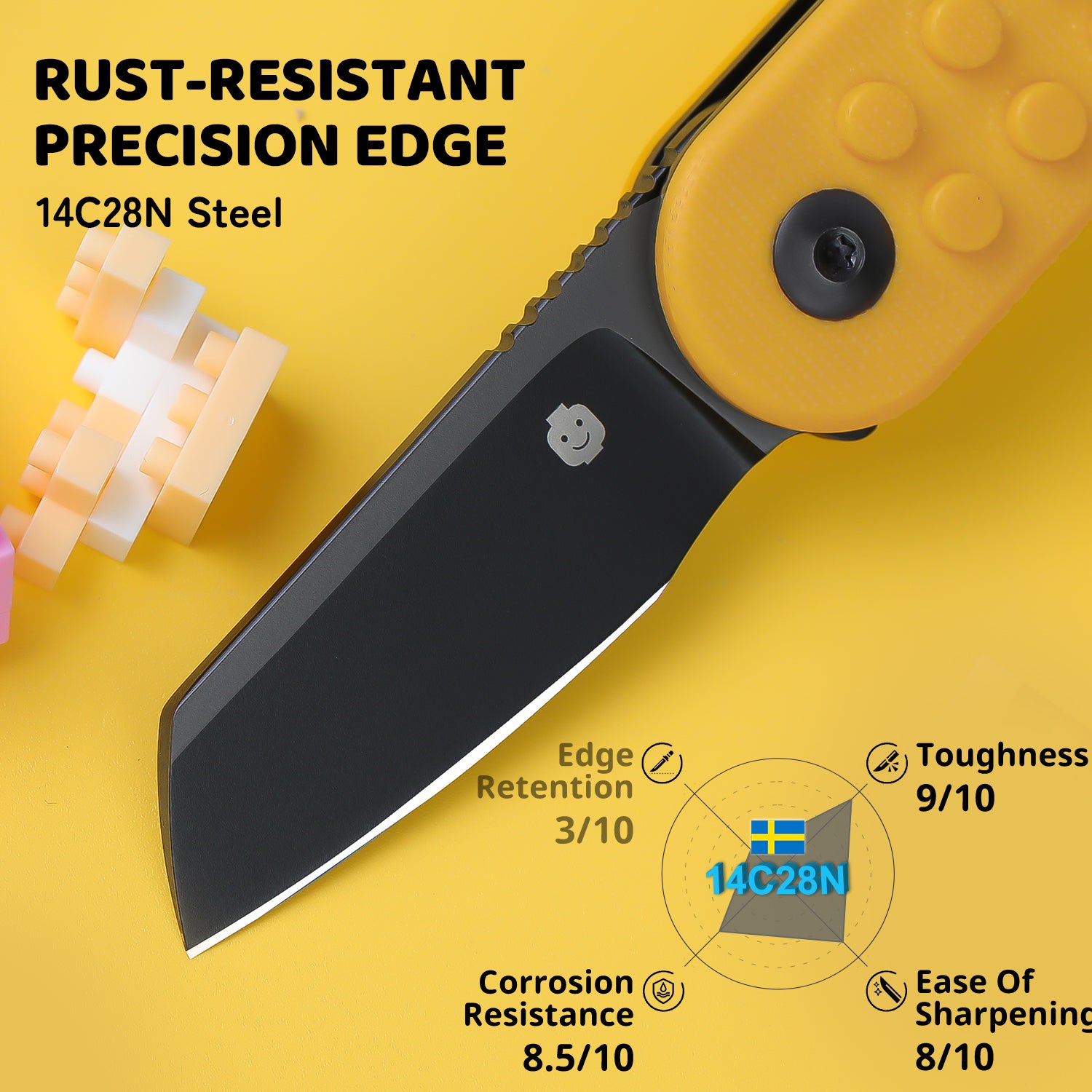Mini Bay | 14C28N | Yellow Brick G10 Handle | KizerV™ 2583A1