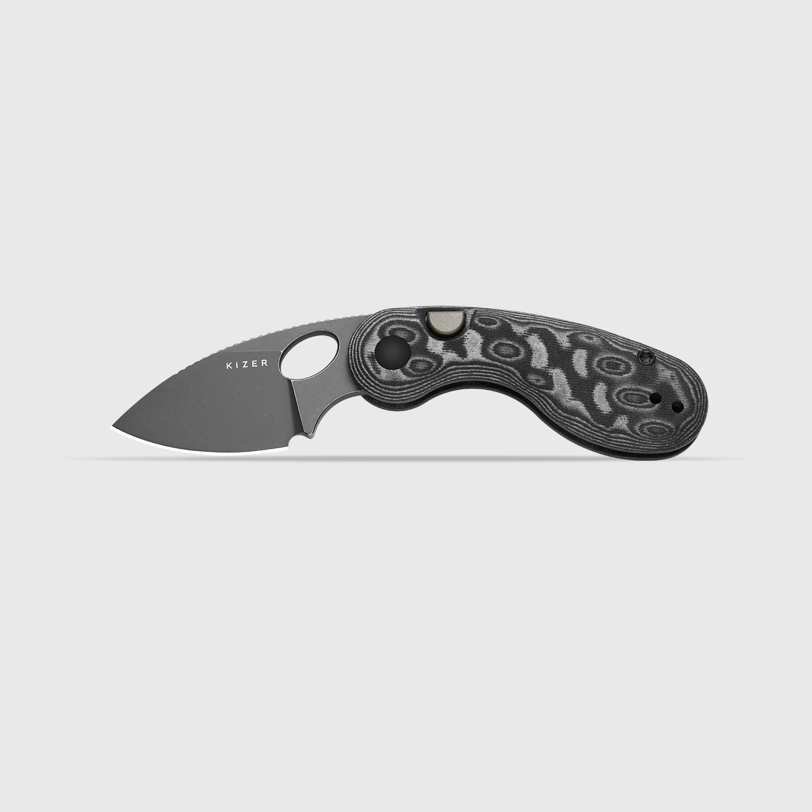 Microbe™ | Kizer Button Liner Lock™ | Micarta With Vortex Pattern | 14C28N | KizerV™ 2742A5