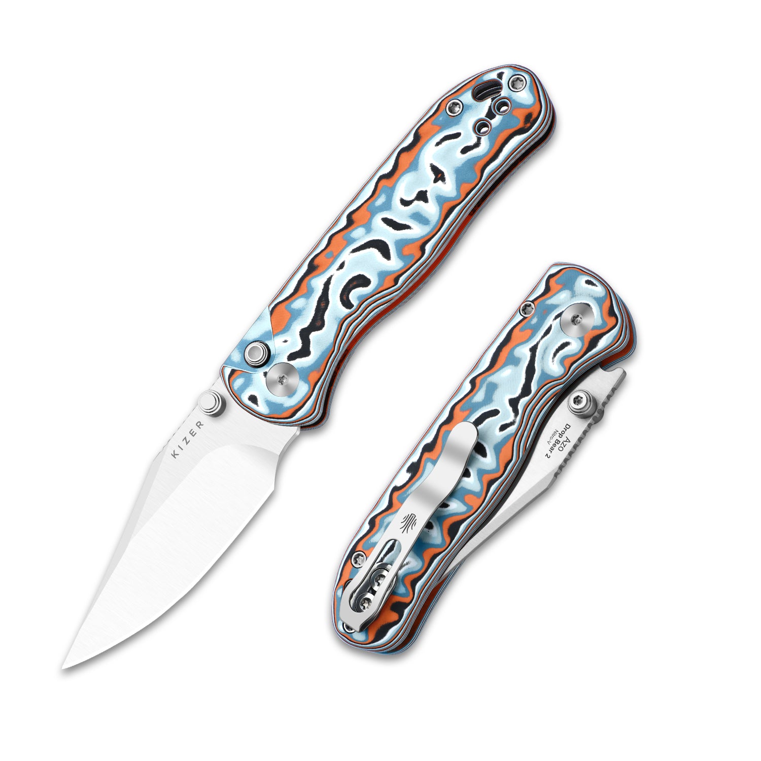 Drop Bear® 2 | Kizer Button Liner Lock™ | Nitro-V | Micarta With Vortex Pattern | KizerV™ 3619.2PR4