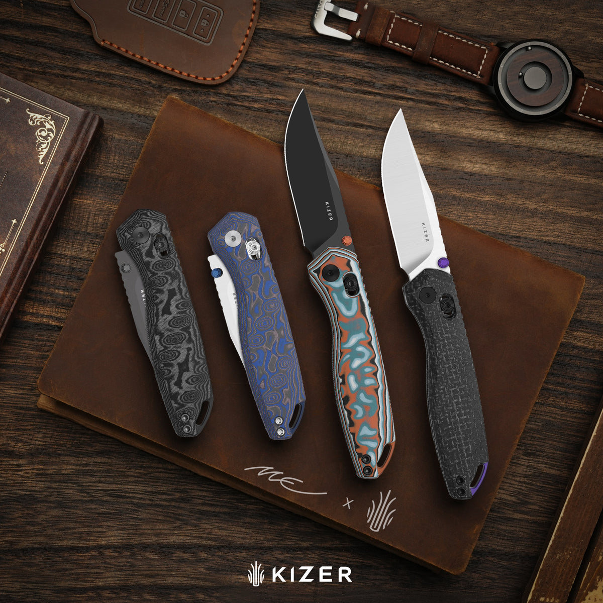 Findo | Clip Point | Kizer Clutch Lock™ | AEB-L + Satin | vortex pattern micarta | KizerV™ 3743CC2