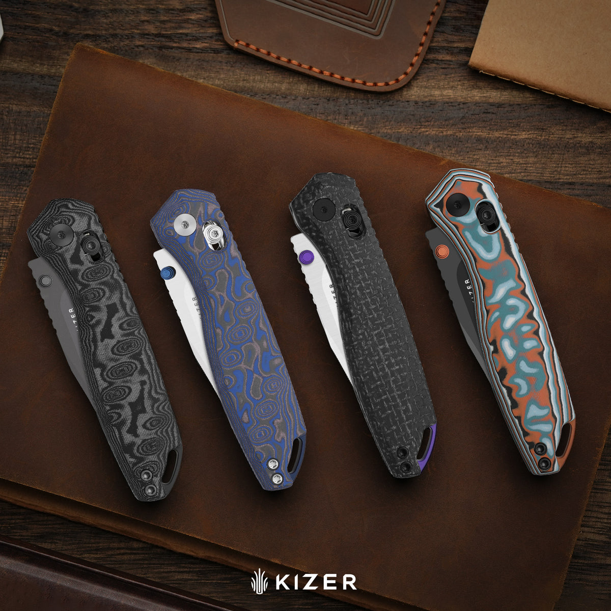 Findo | Clip Point | Kizer Clutch Lock™ | AEB-L + Satin | vortex pattern micarta | KizerV™ 3743CC2
