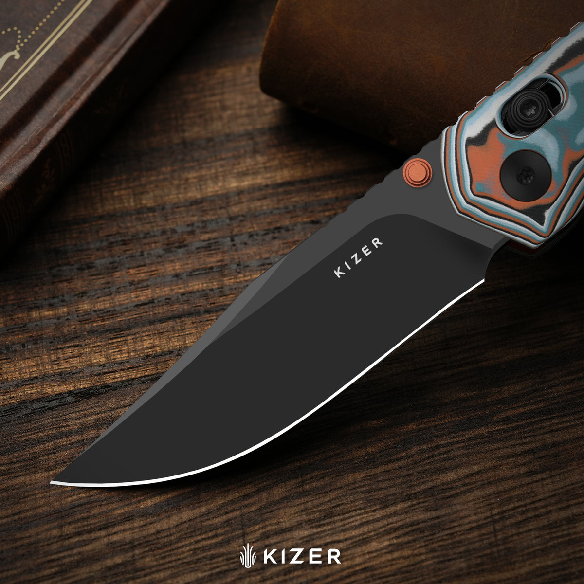 Findo | Clip Point | Kizer Clutch Lock™ | AEB-L + Satin | vortex pattern micarta | KizerV™ 3743CC2