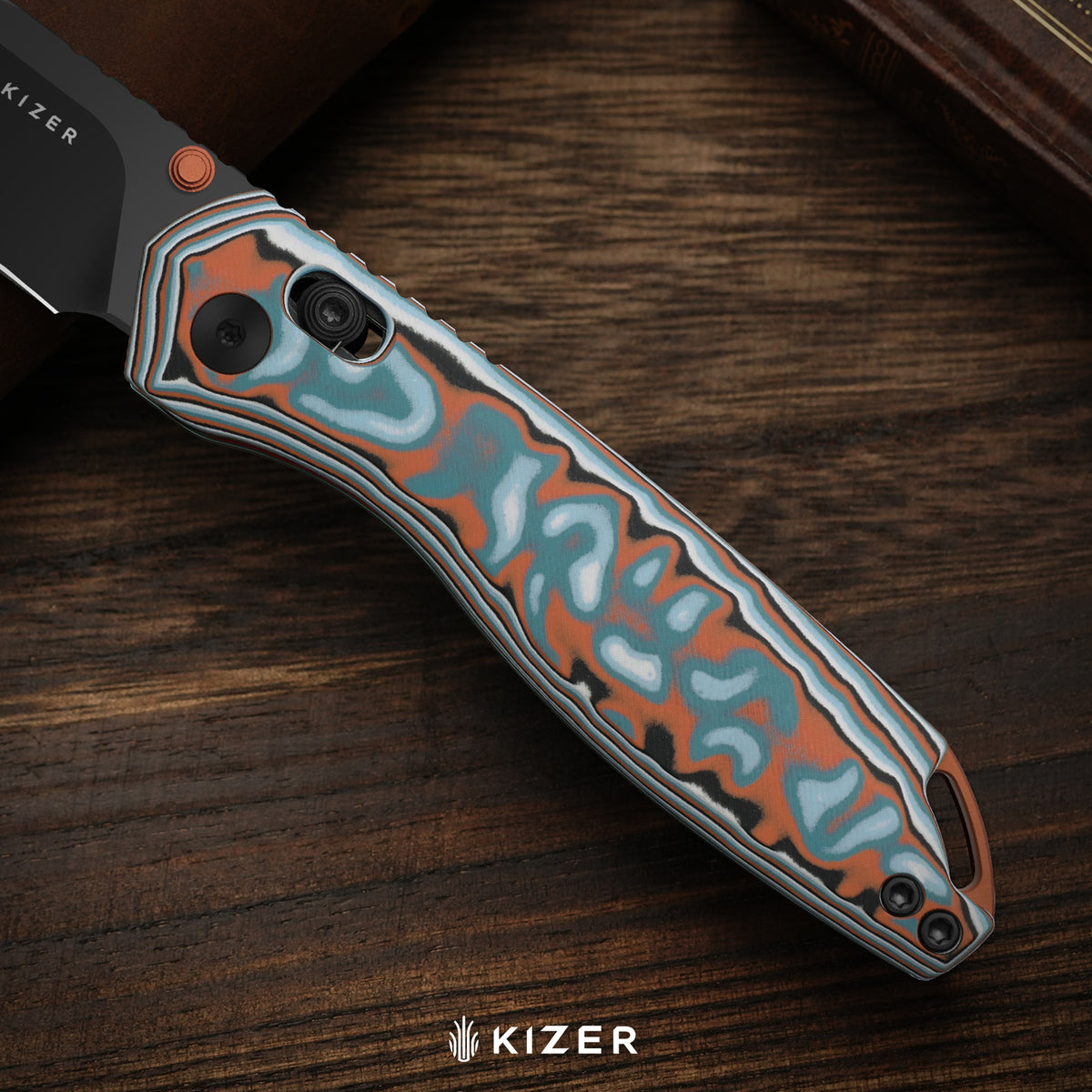 Findo | Clip Point | Kizer Clutch Lock™ | AEB-L + Satin | vortex pattern micarta | KizerV™ 3743CC2