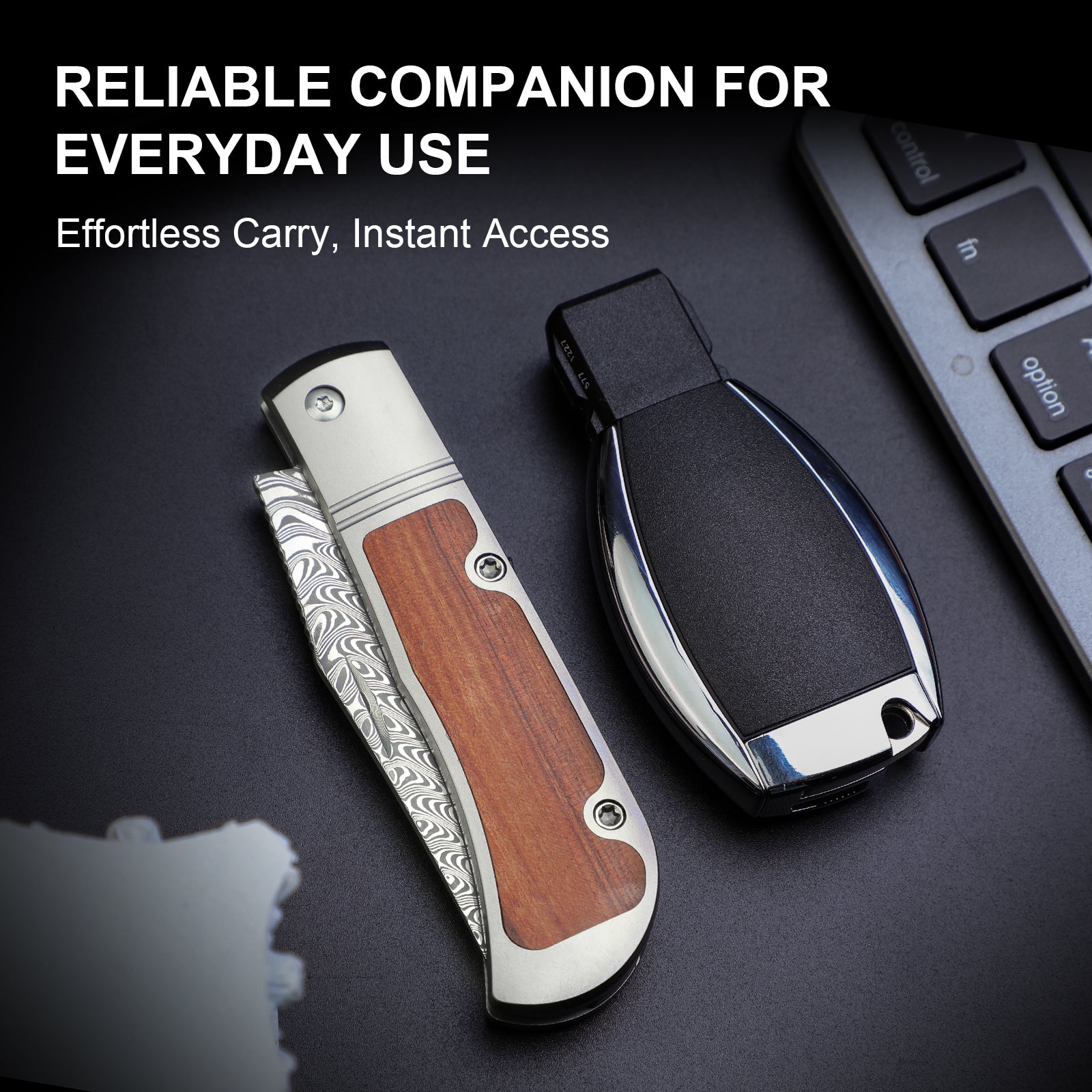 Trestle | Damascus | Titanium & Mkuruti Wood | V3761A2