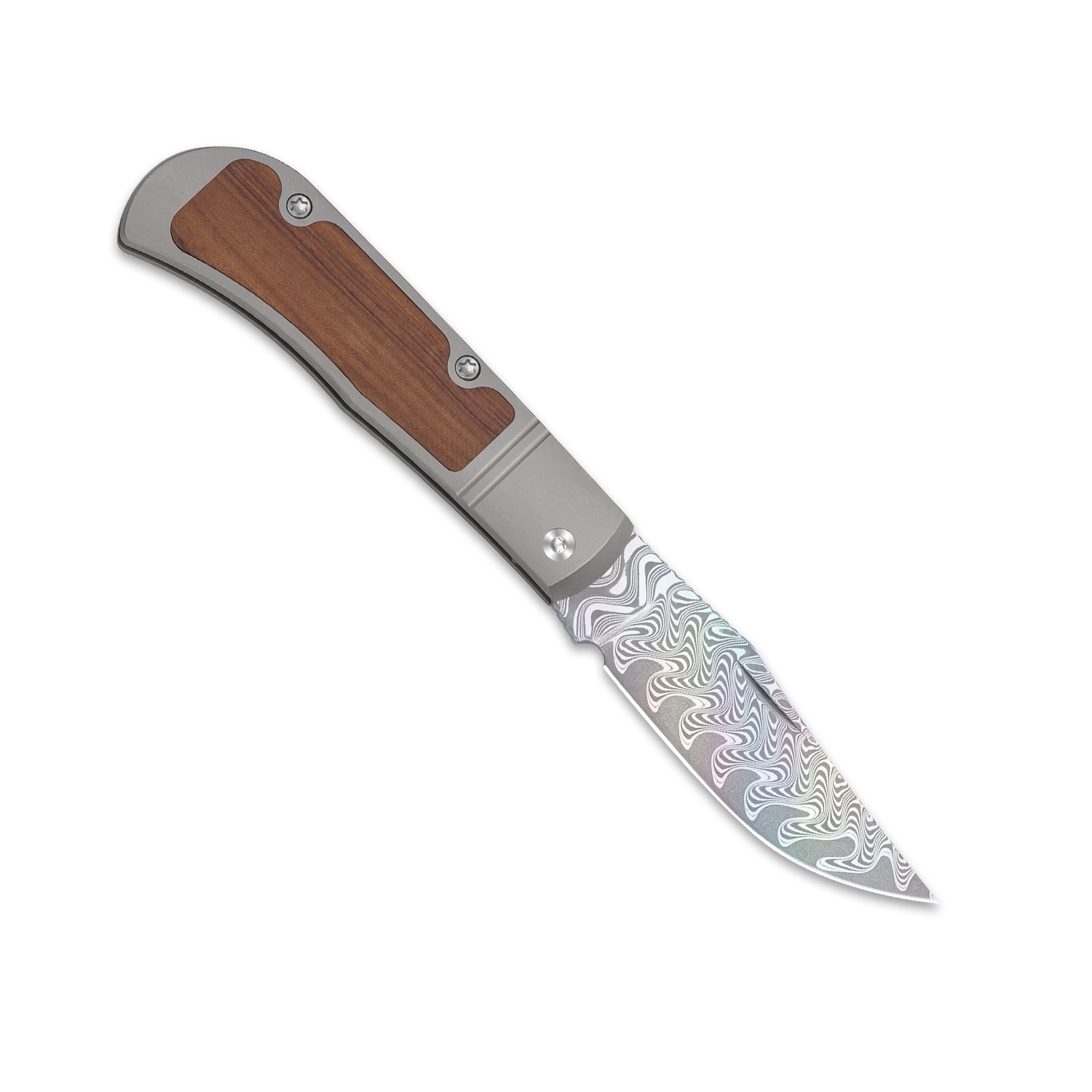 Trestle | Rainbow Damascus | Acid-washed | Titanium & Mkuruti Wood | V3761A3