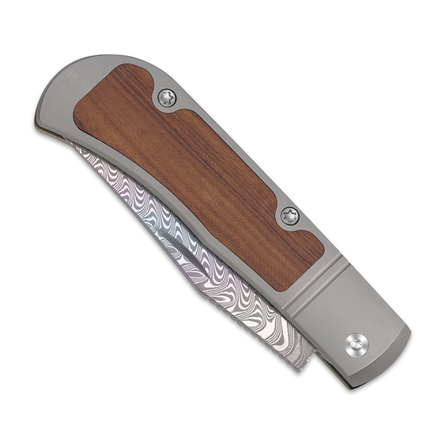 Trestle | Rainbow Damascus | Acid-washed | Titanium & Mkuruti Wood | V3761A3