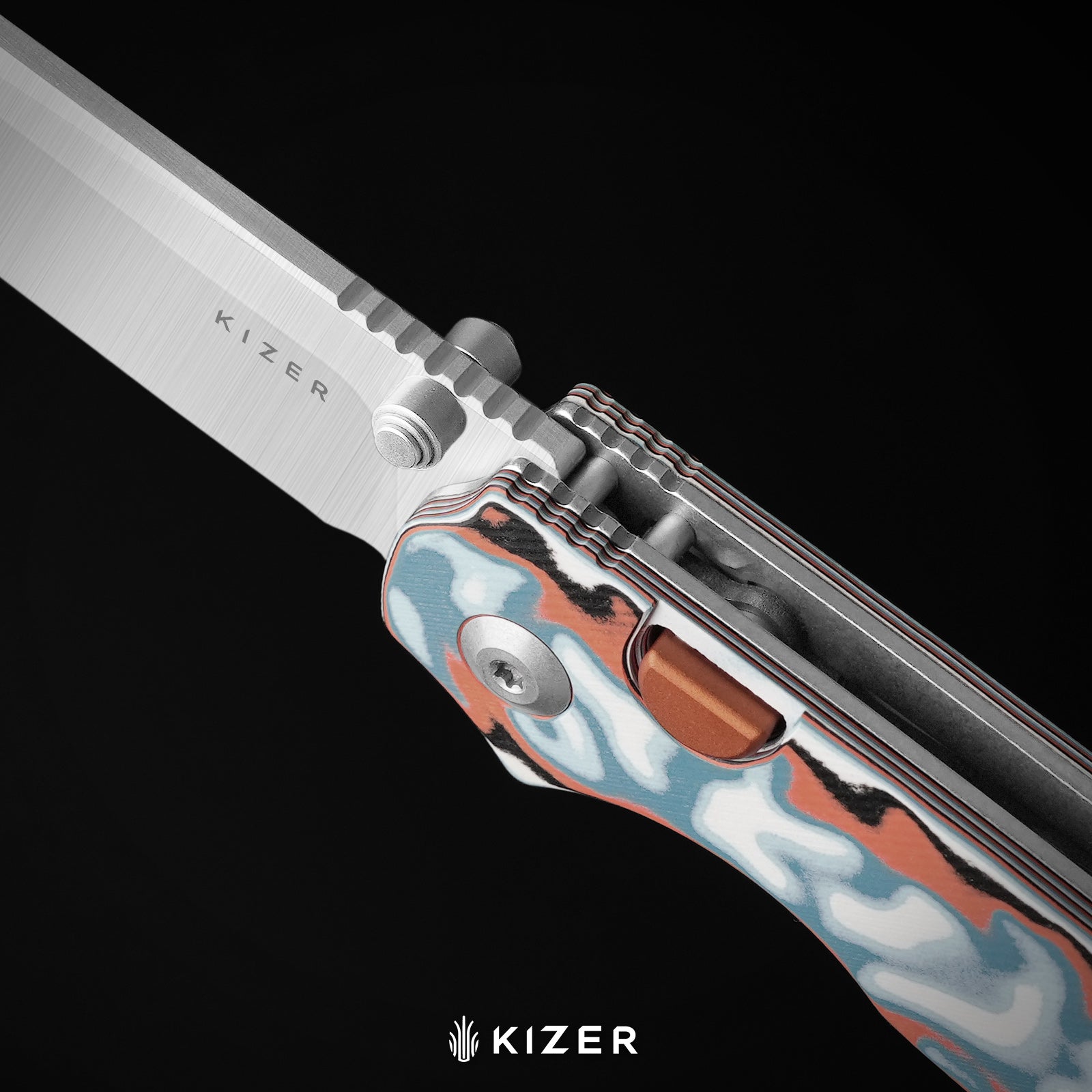 Pokiman BLL | Kizer Button Liner Lock™ | AEB-L | Brown Micarta Handle | KizerV™ 3789BDA1