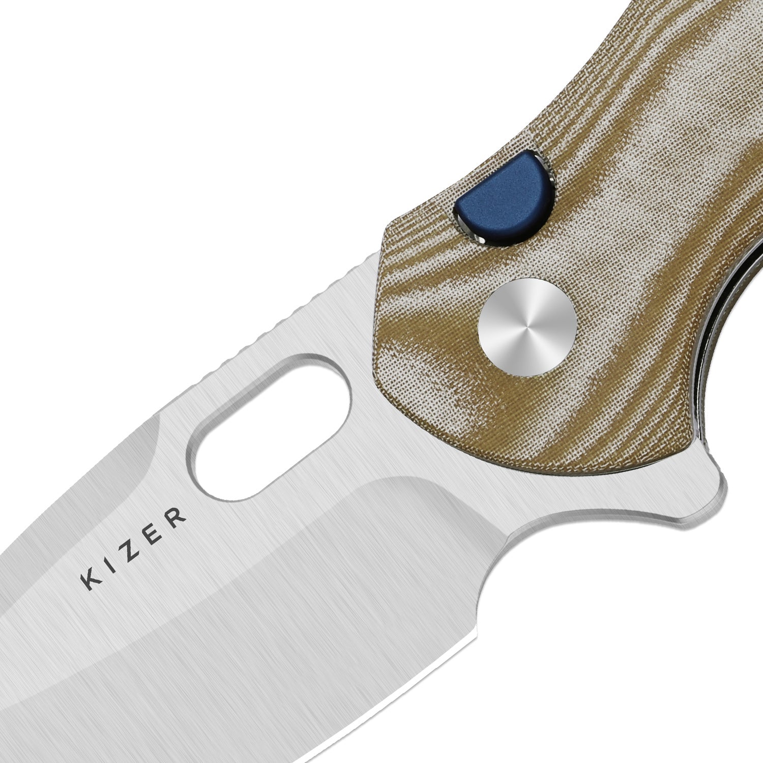 Roach XL | Kizer Button Liner Lock™ | 14C28N | Norplex UltreX™ Micarta | KizerV™ 4477BDA1