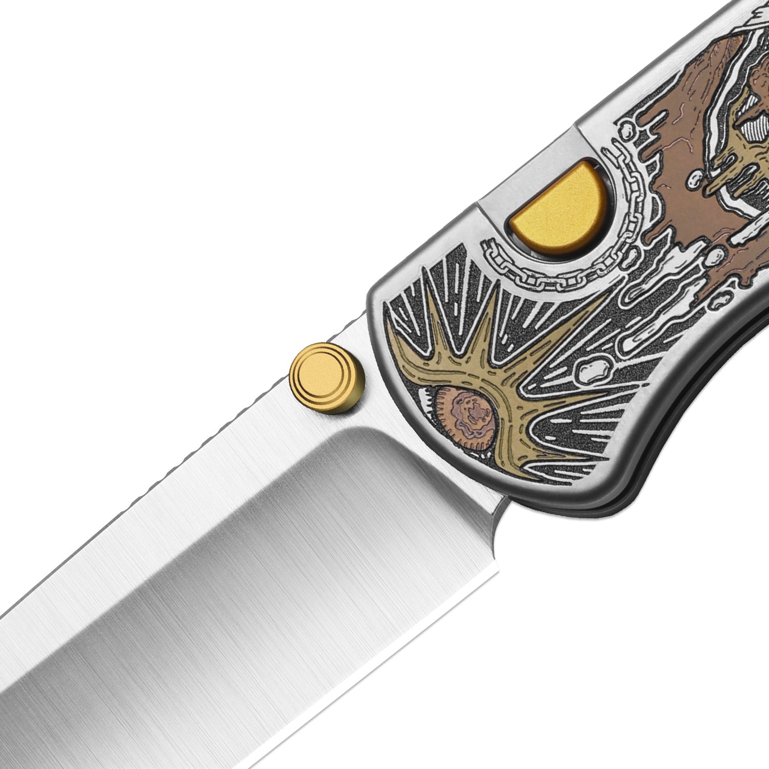 Drop Bear® Zero | Vanax | Hand-brushed | Hollow Grind | Titanium (Laser Engraved with Multi-tone Inlays) | Kizer Button Liner Lock™ | KizerX™ 3619BDLA1