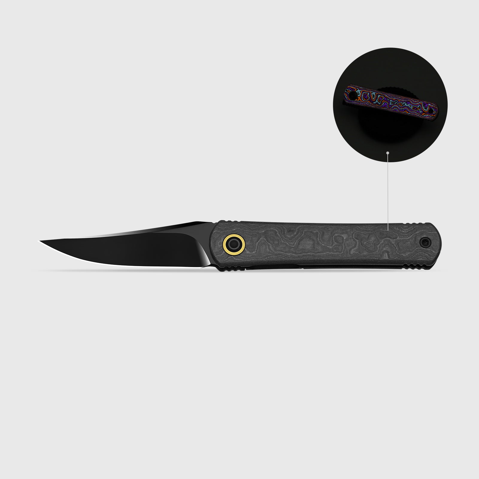 Feist 3 | CPM S90V + Polished DLC Ultra | Titanium (Matte DLC Ultra) & KizerNova™ Quartz | Clip Point | KizerX™ 3499.3A6