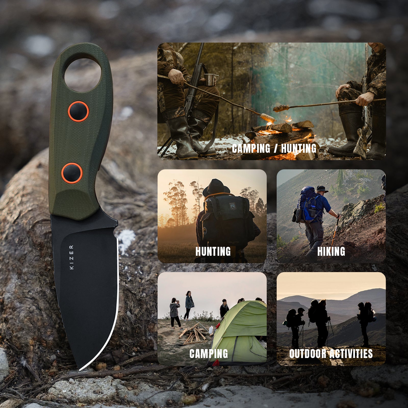 Beaver | D2 | Olive Green G10 | KizerV™ 1078A1