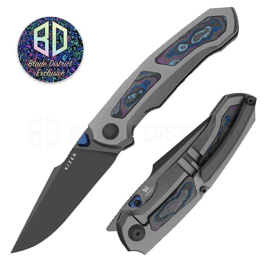 Kizer Feweed XL Knife Damtanium Camo Carbon S90V BLADE DISTRICT EXCLUSIVE