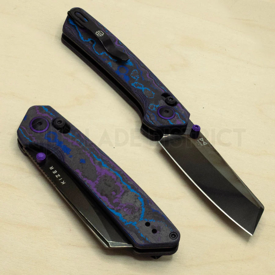 Kizer Madrac Knife Damtanium Camo Carbon Elmax Mirror DLC BLADE DISTRICT EXCLUSIVE