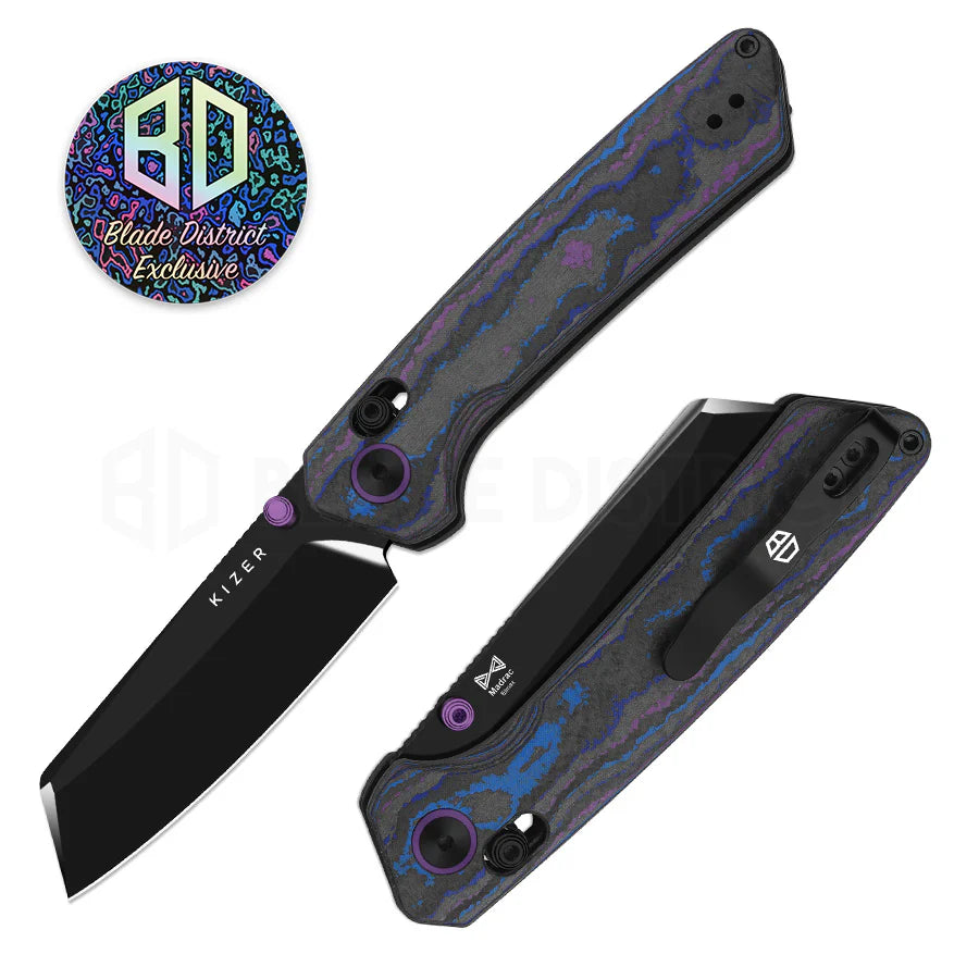 Kizer Madrac Knife Damtanium Camo Carbon Elmax Mirror DLC BLADE DISTRICT EXCLUSIVE
