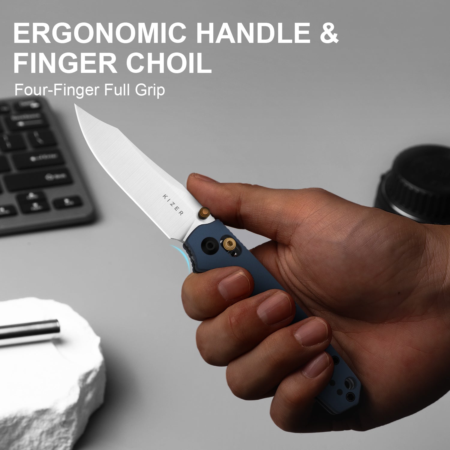 Pokiman CC | Kizer Clutch Lock™ | Clip Point | Four-Finger Full Grip | Aluminum | KizerV™ 3789A4